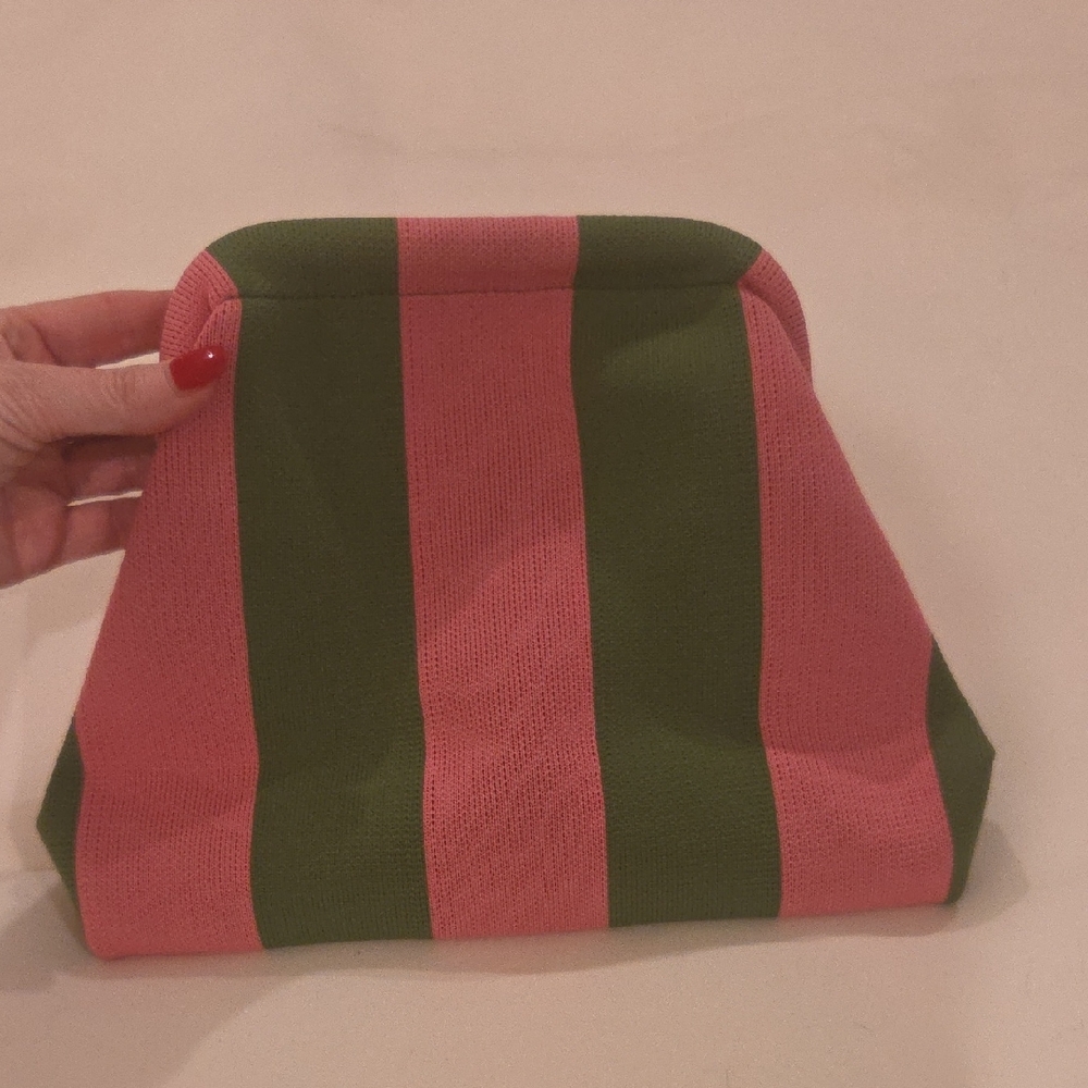 Striped Pink and Green Knit Clutch